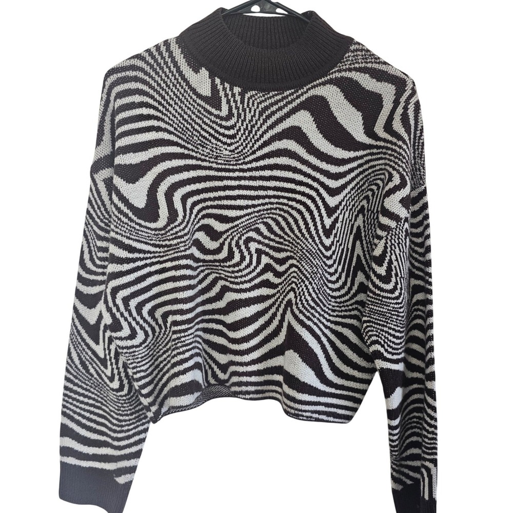 HM Divided Psychedelic Swirl Mock‎ Neck Sweater Brown Cream Womens Small 0984807